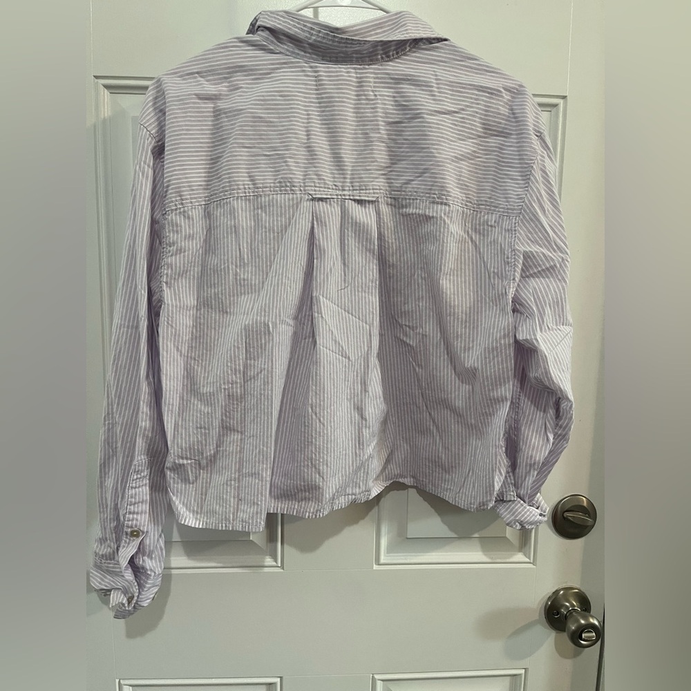 AMO DENIM
RUTH LAVENDER STRIPE CROP OVERSIZED COLLARD SHIRT - BLUSHING XS - Picture 5 of 9